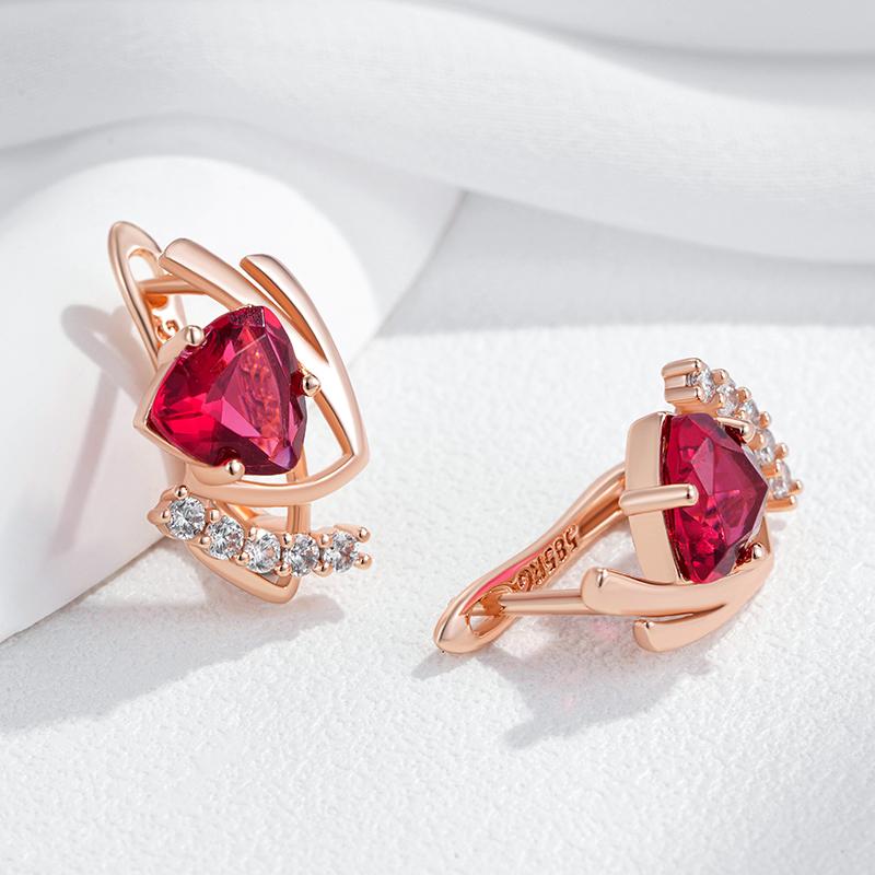 Sparkling Purple Natural Zircon English Earrings For Women Fashion Rose Gold Color Vintage Party Daily Jewelry