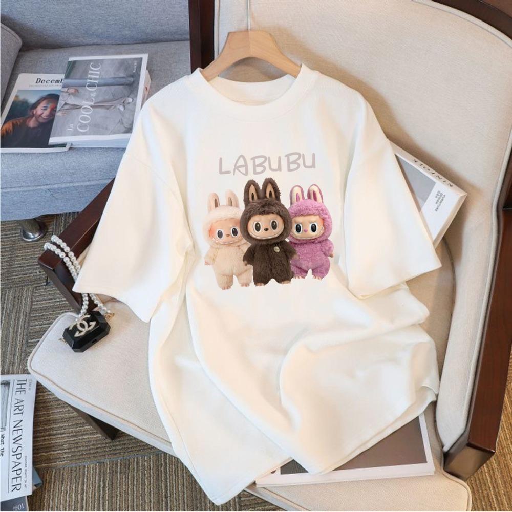 Labubu short sleeved T-shirt, suitable for daily wear. Korean style design. Cartoon patterns and loose styling