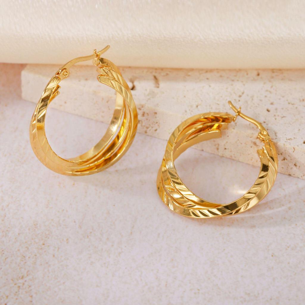 Gold Titanium Steel Multilayer Hoop Earrings - Light Luxury, Colorfast, High-End Feel