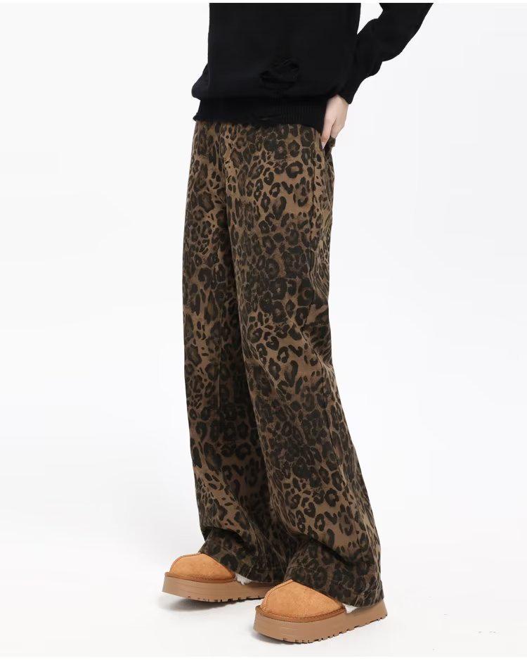 Unisex Retro-Freizeithose mit geradem Bein und Leopardenmuster