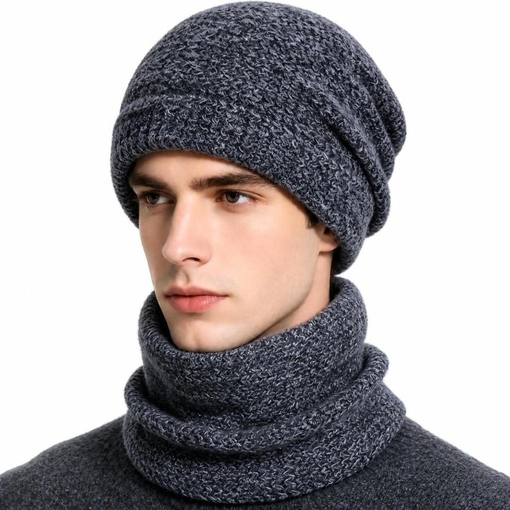 Thicken Soft Beanie Hat Windproof Coldproof Ear Protection Fashion Hat Scarf Set for Women and Men