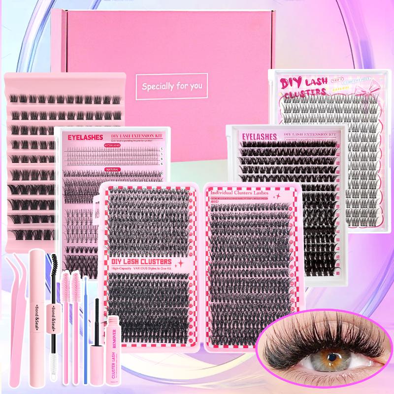 Lash Bond Asend Seal Eyelash Clusters Lasting Double-Ended Fixed Eyelash Glue Remover Tweezers Kit Eyelash Curler Brush Kit Tool