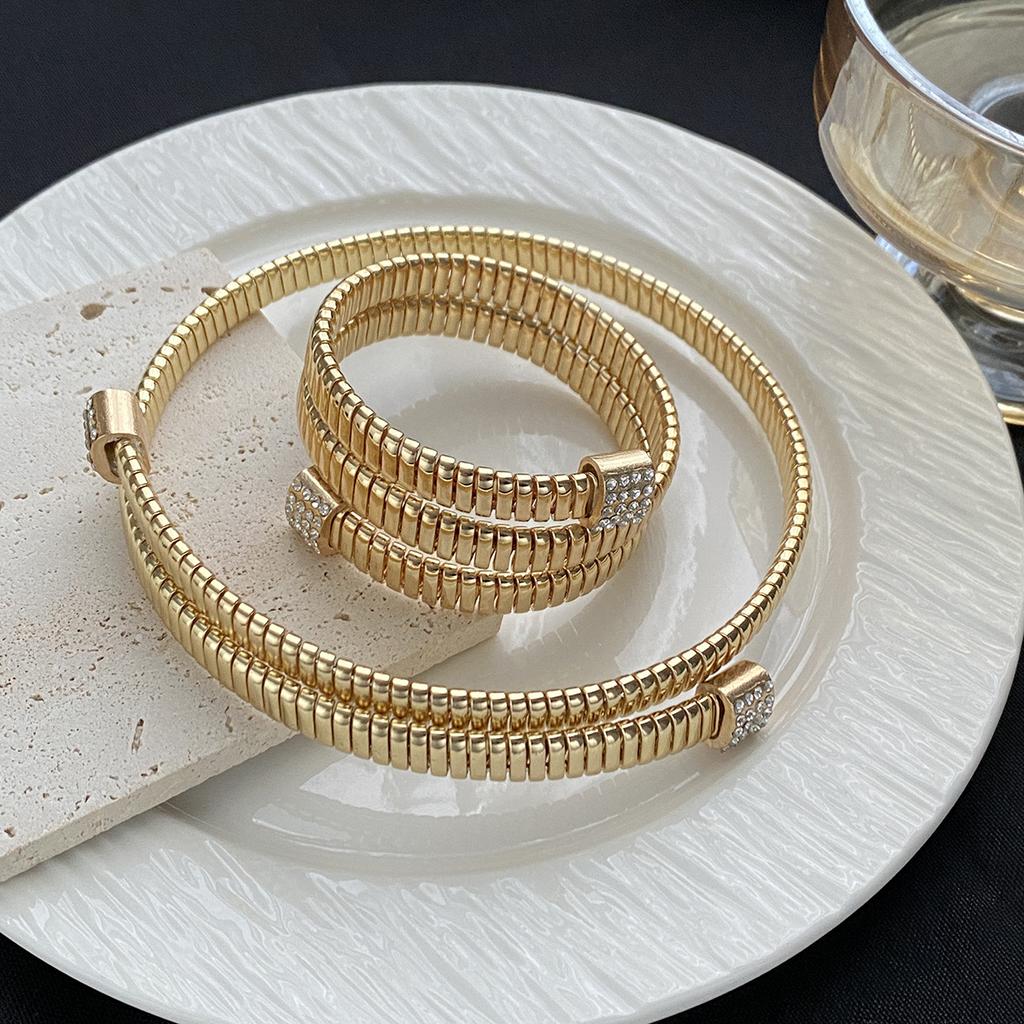Personalized Metal Texture Open ** Fork Geometric Bracelet Retro Fashion Diamond High Sense Elastic Necklace Women