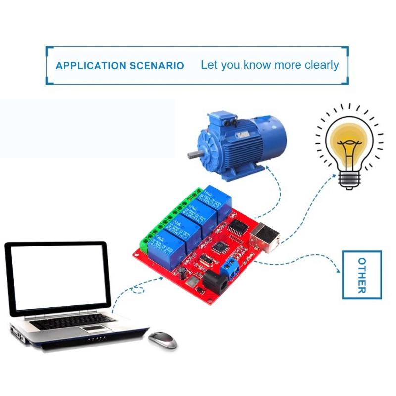 4 Channel 5V 12V 24V Relays Board USB Connection Intelligent Home Relays Controller for PC Automation Projects