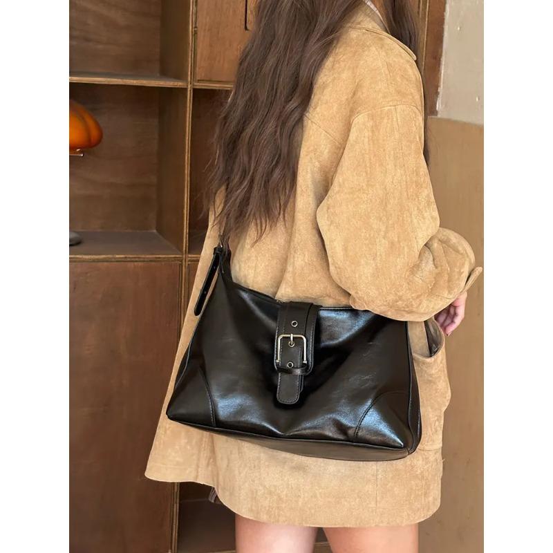 Hochwertige Glänzende PU-Leder Damen Schultertaschen Einfache Unifarbene Damen Umhängetasche Lässige Große Kapazität Damen Handtasche