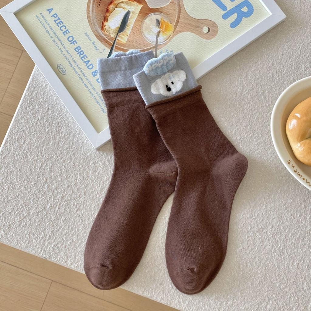 Female Autumn and Winter Warm Cartoon Flocking Small Animal Three Dimensional Hair Ball In The Tube Pile Socks