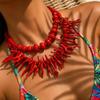 Bohemian Red Coral Branch Multi-layer Necklace & Ring Set