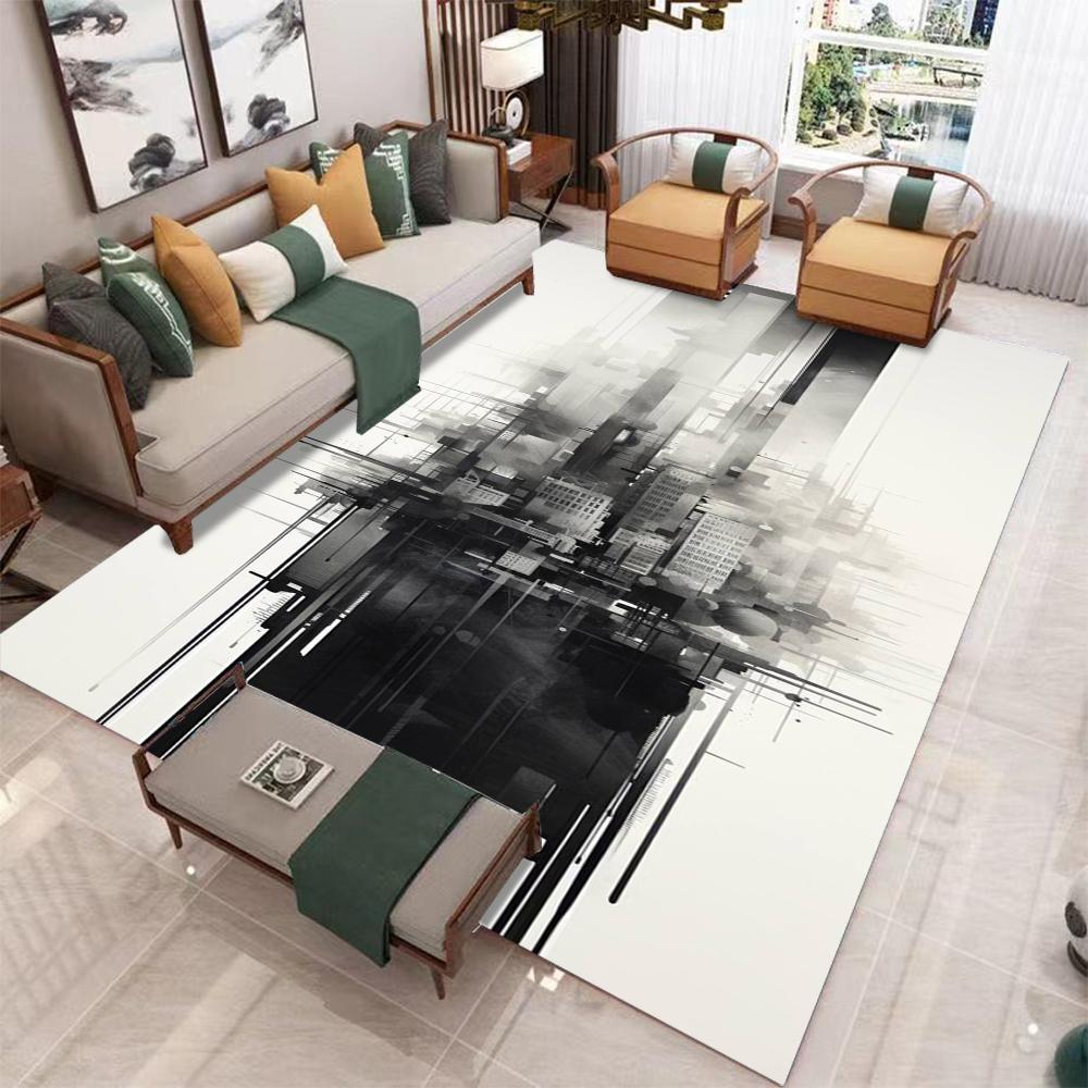 Modern Abstract Art Carpet Colorful Ink Splash Landscape Fusion Abstract Line Patterns NonSlip Rug For Living Room Decor