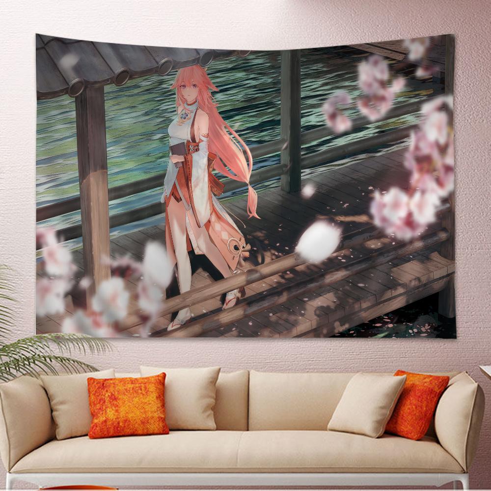Cute Anime Genshin Impact Yae Miko Hippie Wall Hanging Tapestries for Living Room Home Dorm Decor Art Home Decor