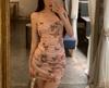 Butterfly Print Spaghetti Strap Waist-Hugging Backless Bodycon Dress for Women - Long, Summer Style