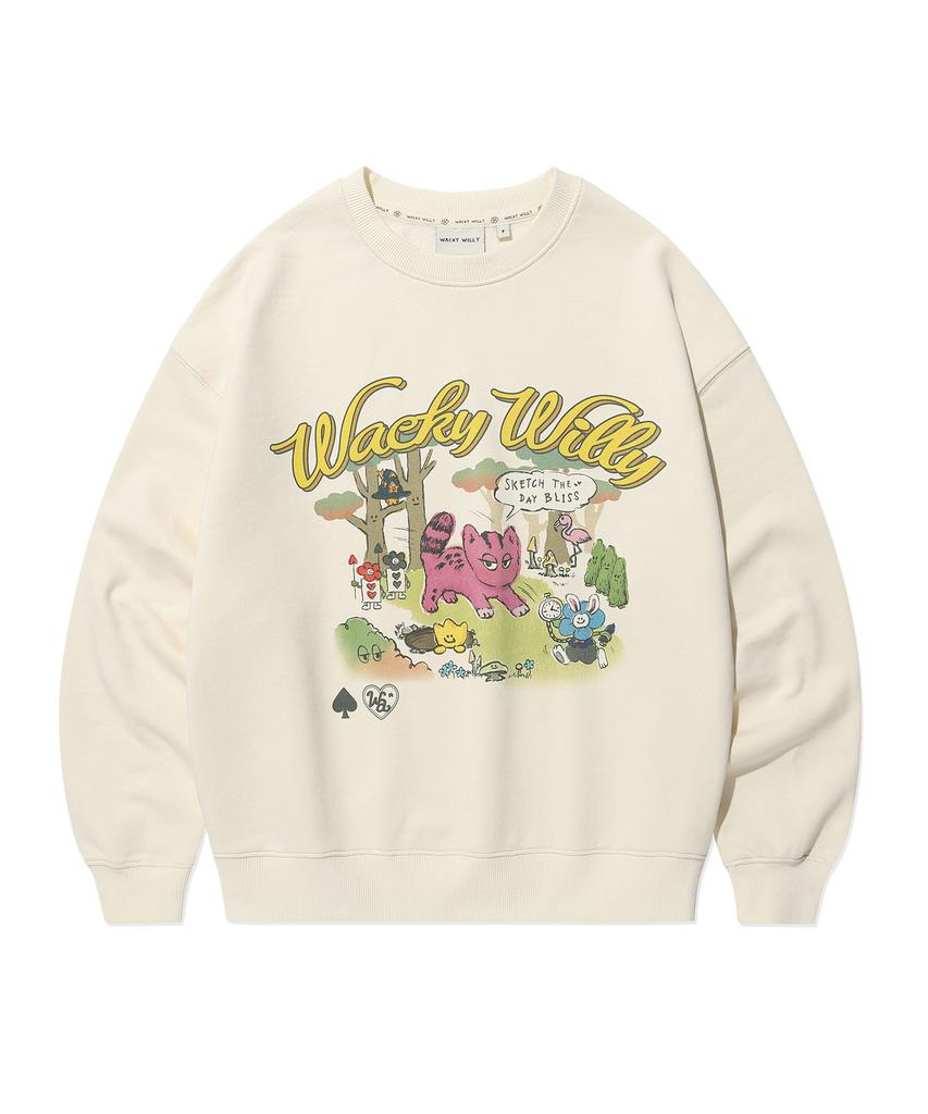 WACKY WILLY Women'S Graphic Regular Fit Sweatshirt Cream