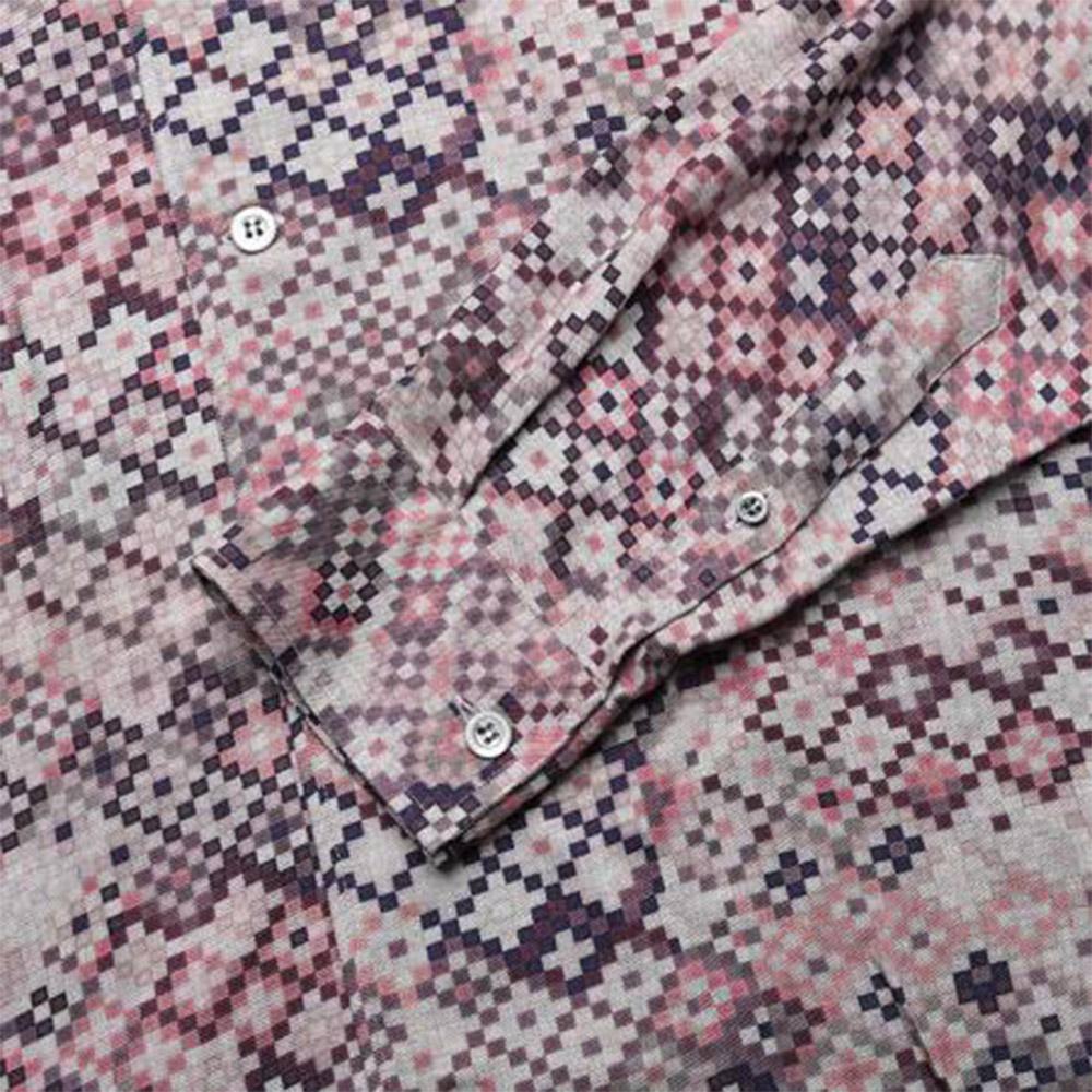 Emporio Armani FW22 Mosaic Pattern Printed Long Sleeve Shirt Men Shirts Gray Pink H31FA1-C114C-037