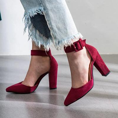 2026 Women Pumps Fashion Women Shoes Party Wedding Super Square High Heel Pointed Toe Red Wine Ladies Pumps Size 34-43