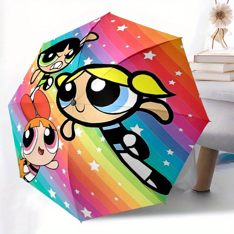 1pc Powerpuff Girls Automatic Opening/Closing Umbrella - Portable 3-Fold Design, 8-Rib Outdoor Umbrella - Ideal Gift for Fans, Travelers, Daily U