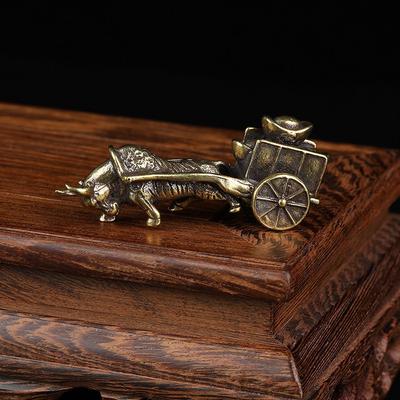 Retro Ornament Bull Pull Vehicle Figurines Pure Copper Chinese Folk Feng Shui Crafts Home Decoration
