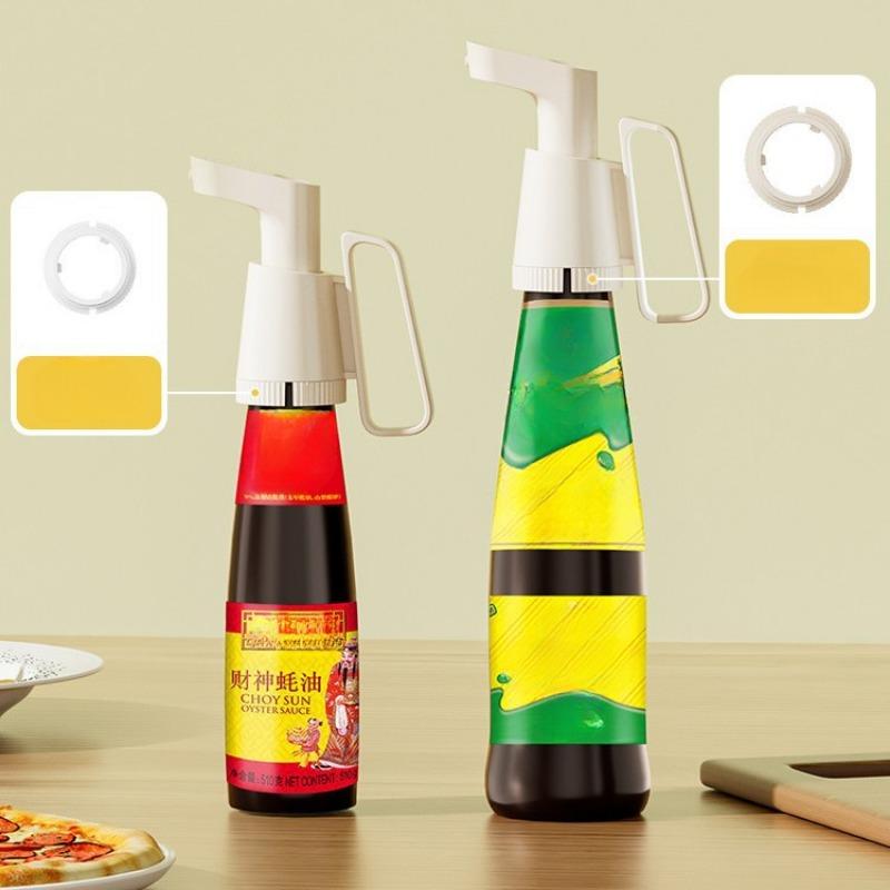 Kitchen Supplies Universal Tightly Seal Dispenser Pump W/Handle ABS Tomato Sauce Oyster Press Pump Reusable Bottle Head Gadget