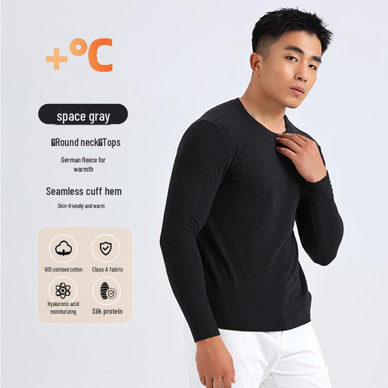

Мужская бесшовная теплая рубашка с длинным рукавом - круглый вырез, немецкий бархат, гиалуроновая кислота, повседневная одежда класса А для осени и зимы XL (recommended 70-80 kg)