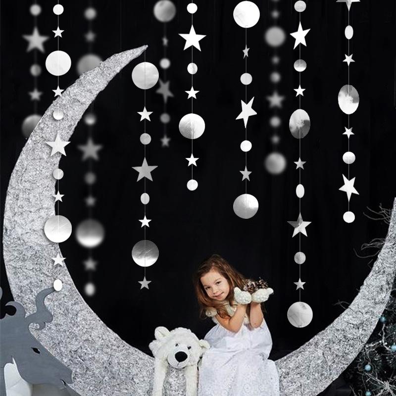 4M Paper Star Round Garland Banner Adult Birthday Party Decorations Kids Boy Girl Baby Shower Hanging Curtain DIY Wedding Decor
