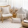 Throw Pillow Covers Set of 2 Striped Fringe Pillow Cover Farmhouse Cushion Covers with Tassel Neutral Boho Pillowcase for Couch