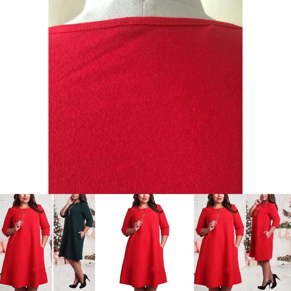Premium Quality Plus Size Women Red Green Color Printed Round Neck Dress For All Occasions