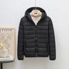Down jacket women's light and thin fashion hooded short plus large size plus fat white duck down light European size coat