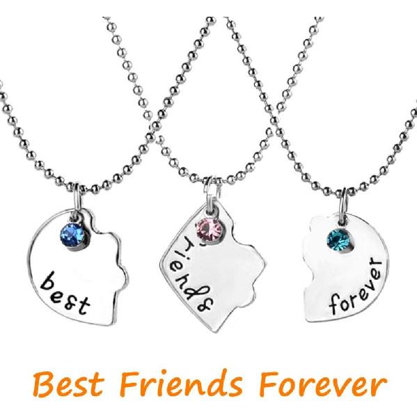 Best Friends Forever and Ever Necklace with Crystal Broken Heart Charm Pendant Set Friendship Necklace