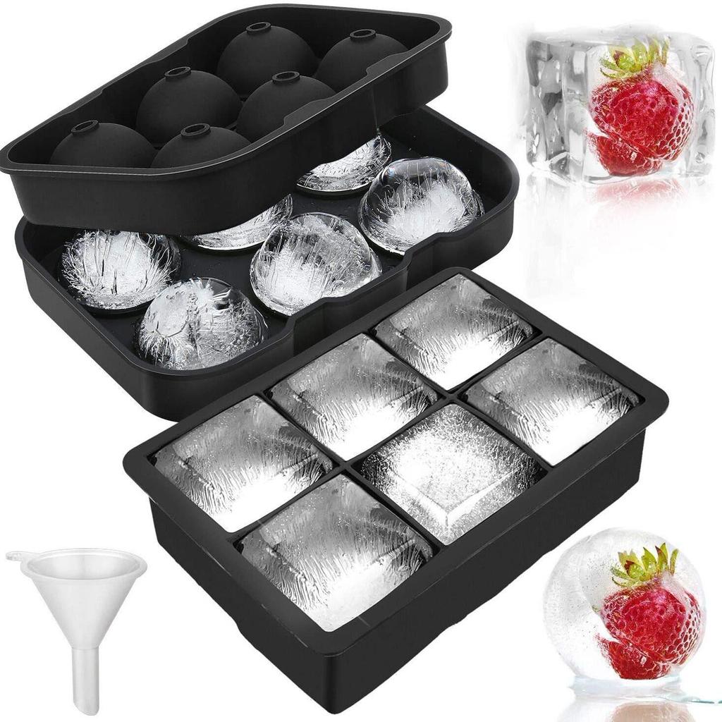 Silicone Ice Cube Tray Mold with 6, 8, or 15 Grids for Square and Ball Shaped Ice Cubes