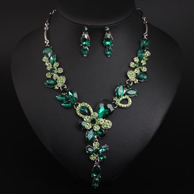 European and American Style Cut Glass Flower Necklace Earring Set