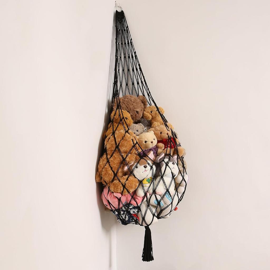 Stuffed Animal Storage Macrame Hammock, Large - Boho Room Decor Toy Storage Corner Hanging Plushie Stuffed Animal Net Organizer