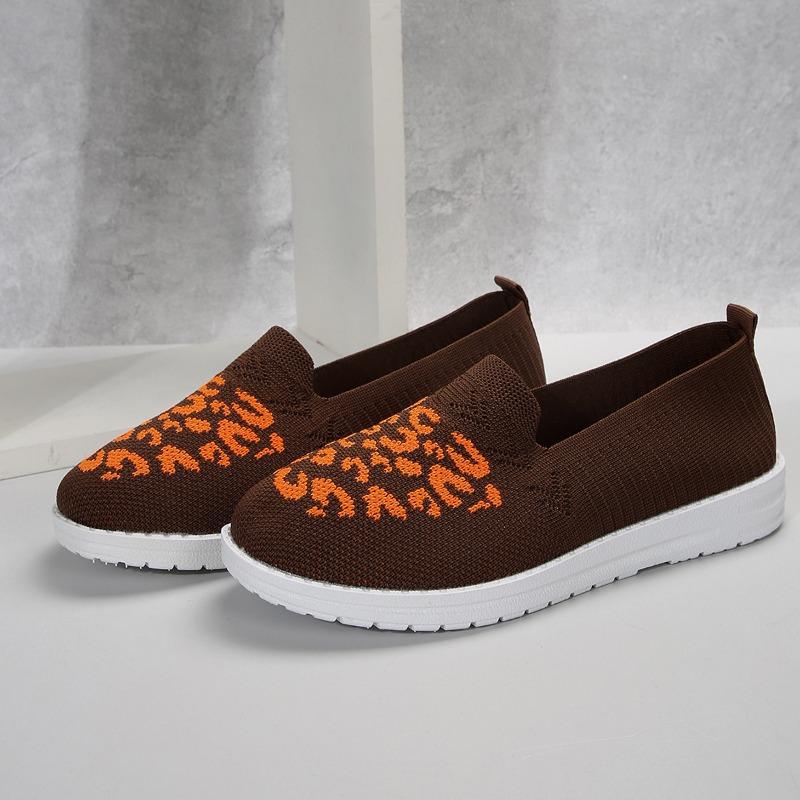

Round head low heel fly-woven mesh single shoes women s breathable color matching leopard print flat-bottomed footwear 43 коричневый