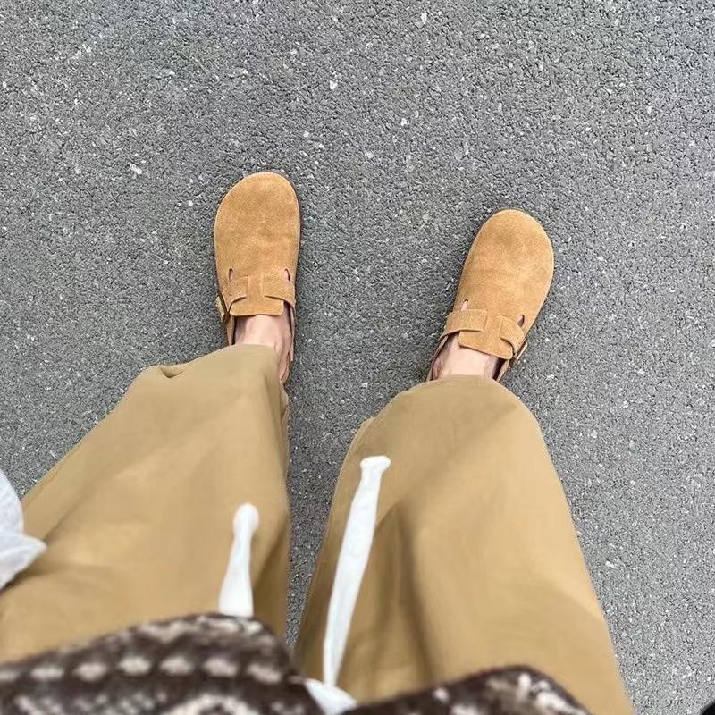 

Кожаные туфли Бокен на пробковой подошве, женские, с сумкой на носке, полушлепанцы для улицы, туфли с большим носком, туфли с круглым носком, японские универсальные ретро балетки 40