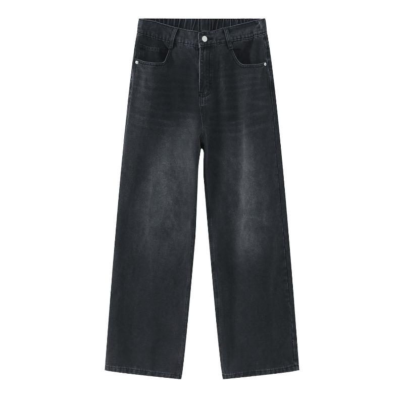 Men's New Loose Semi-elastic Waist Loose Straight Denim Trousers