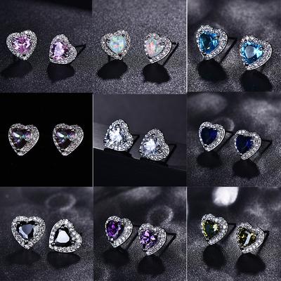 Luxury Female Black/Green/Red/Blue/White Stud Earring Fashion Small Opal Heart Earrings For Women Vintage Wedding