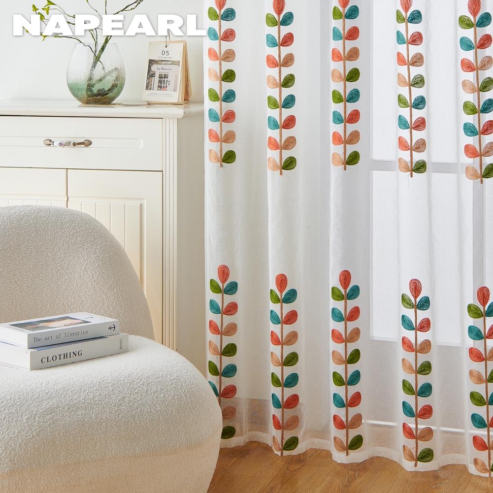 1PC NAPEARL tul alb, stil rural modern, brodat, colorat, perdea transparentă pentru fereastră, pentru sufragerie, dormitor, decor acasă