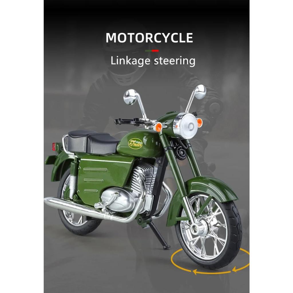1/10 JAWA 250 Alloy Classic Retro Motorcycle Model Diecast Metal Street Motorcycle Model Simulation Sound and Light Kid Toy Gift