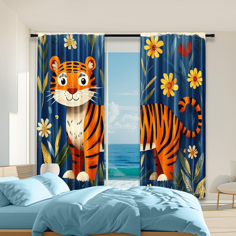 

2 шт., универсальные полиэстеровые прозрачные шторы для украшения дома Яркий Тигр для использования в спальнях и гостиных 29x65in(75x166cm)