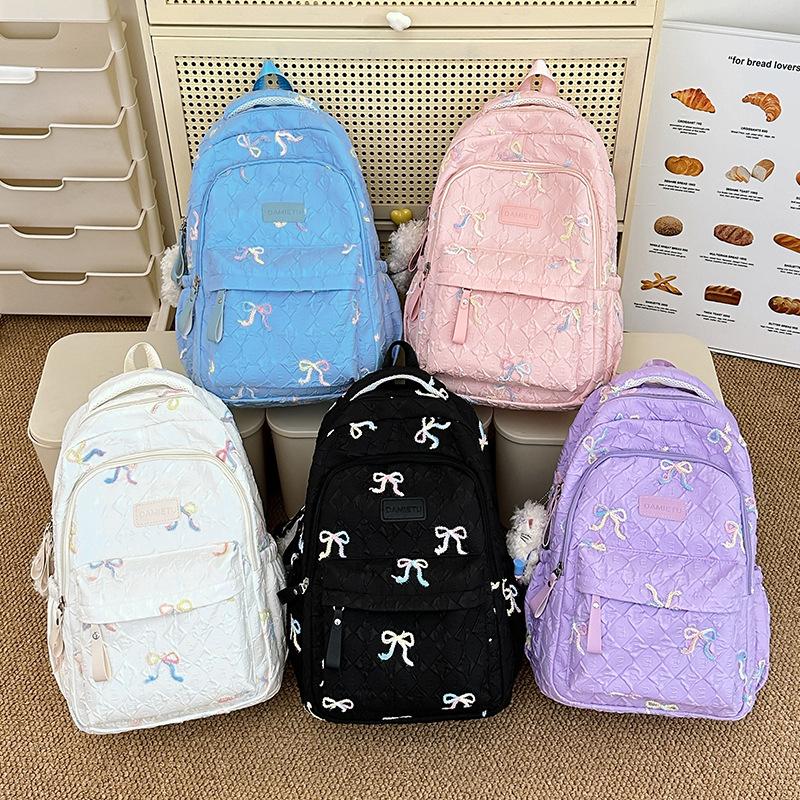 Small fresh schoolbag female cute college student backpack high value bow junior high school student versatile large capacity backpack