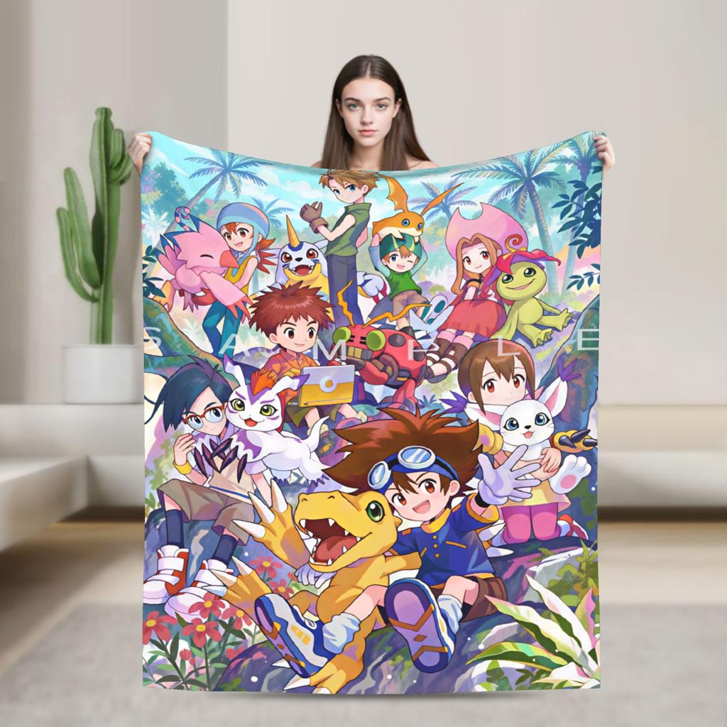 Digimon Plush Blanket Girls Boys Flannel Throw Blanket For Couch Chair Super Soft Quality Bedspread Gift