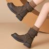 Brown Trouser Boots Women's 2025 Autumn and Winter New Retro Versatile Martin Boots Thick-soled Pleated Piled Boots Knight Short Boots
