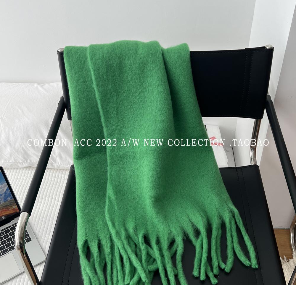 Winter new solid color versatile thickened scarf mohair fringed soft waxy warm student scarf women