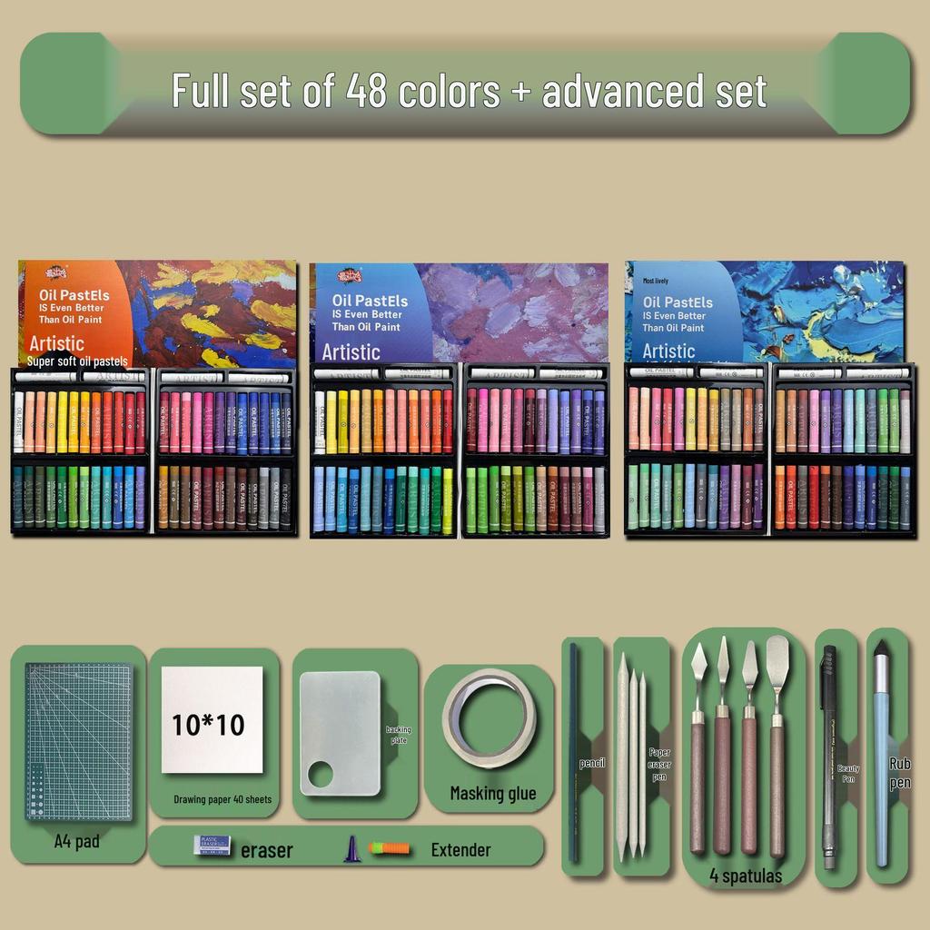 48-Color Super Soft Oil Pastels Set with Scraper - Child's Painting Kit