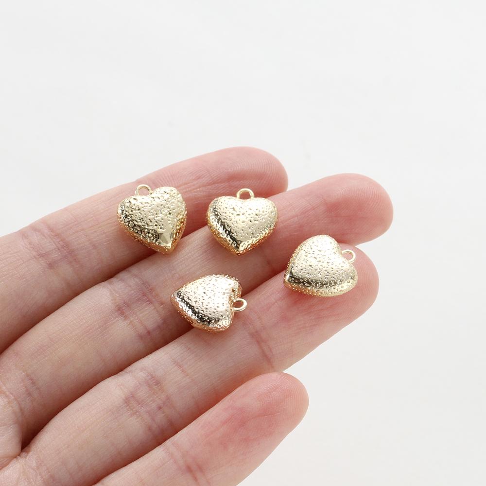 4pcs 12MM 18K Gold Color Brass Heart Charms Pendants Jewelry Making Supplies Diy Bracelet Necklace Earring Findings Accessories