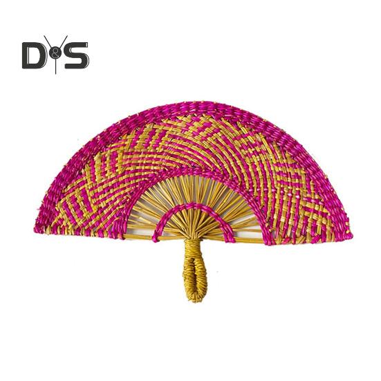 Handgefertigter Fächer aus Strohweben, natürliches Seegras, Raffia-Handfächer, halbrund, gewebtes Palmblatt, Handfächer, Sommer-Kühlfächer, Hochzeits-Party-Dekoration