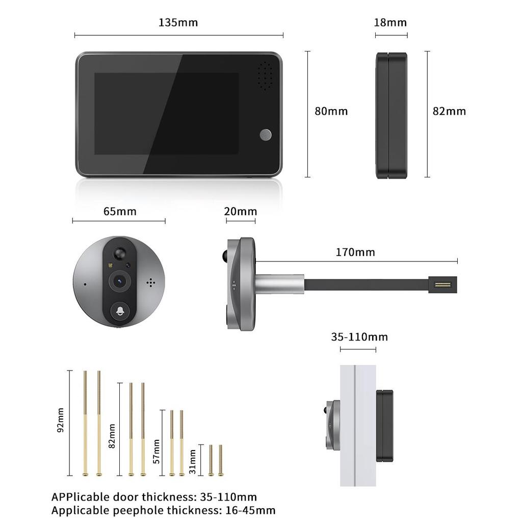 500PA 2,4G Drahtlose Wifi Video Türklingel 4,3 zoll HD 3MP Ring Glocke Sicherheit-schutz Guckloch Tür Sprechanlage mit Kamera Tuya Smart Home