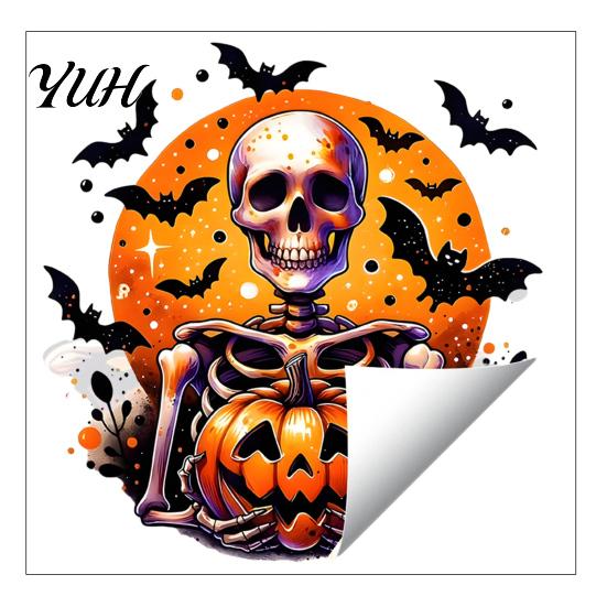 Halloween Window Clings Static Clings, Watercolor Pumpkin Ghost Skull Decals, No Removable Glass Decorations Glue Stickers for Living Room Store Front