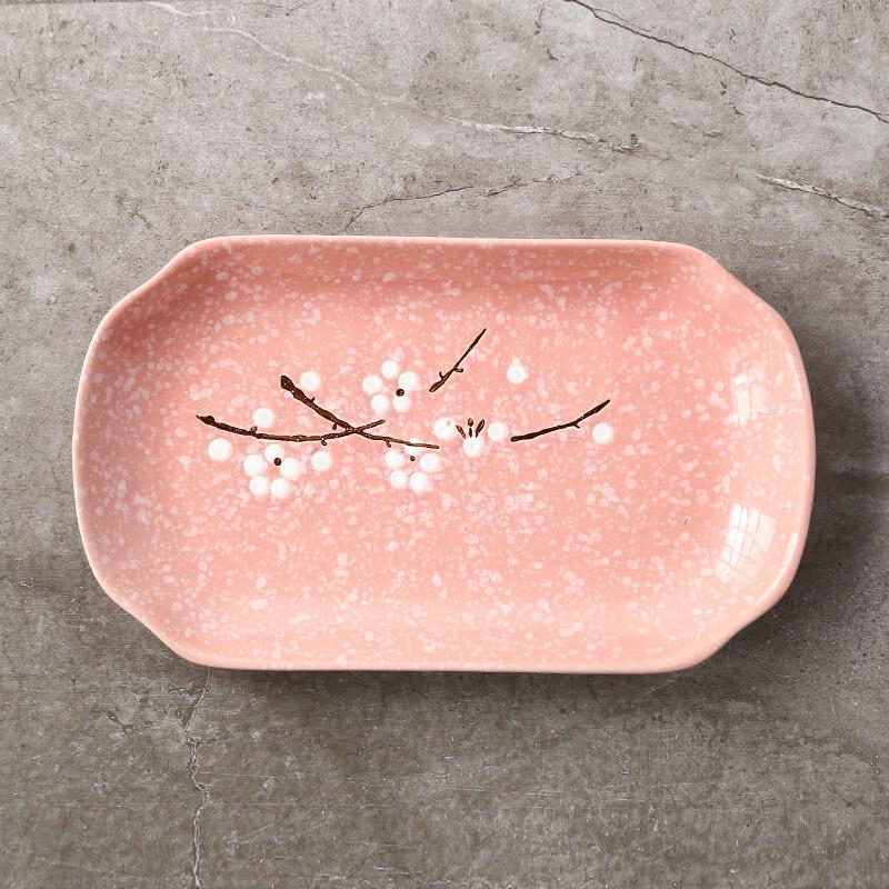 Japanese Ceramic Underglaze Cherry Blossom Fish Plate
