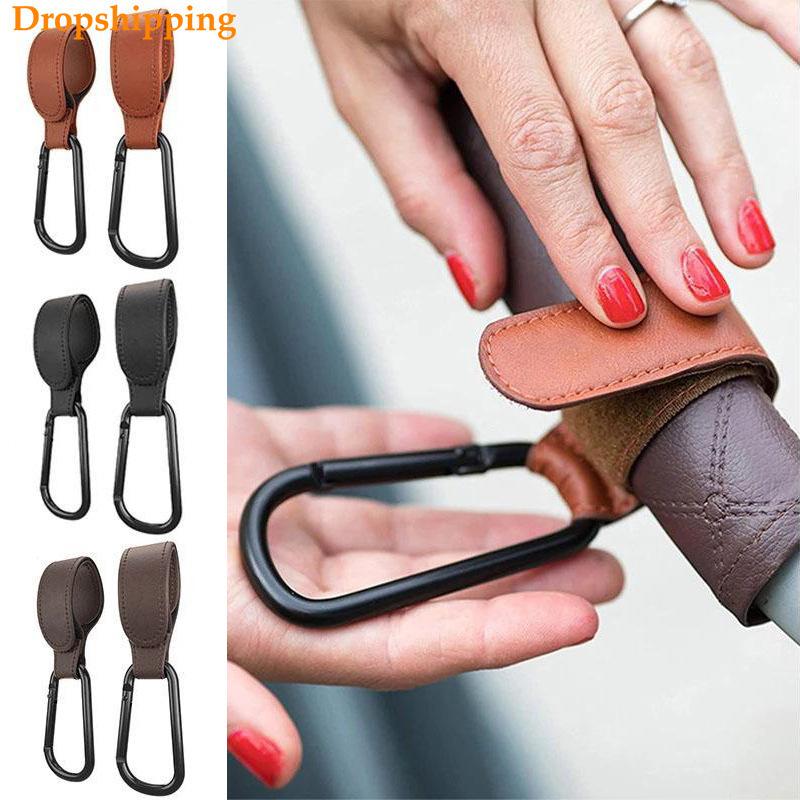 PU Leather Stroller Hooks, Walker/Child Seat Handle, Portable Carabiner Strap Clip for Pushchair, Heavy Duty 20kg