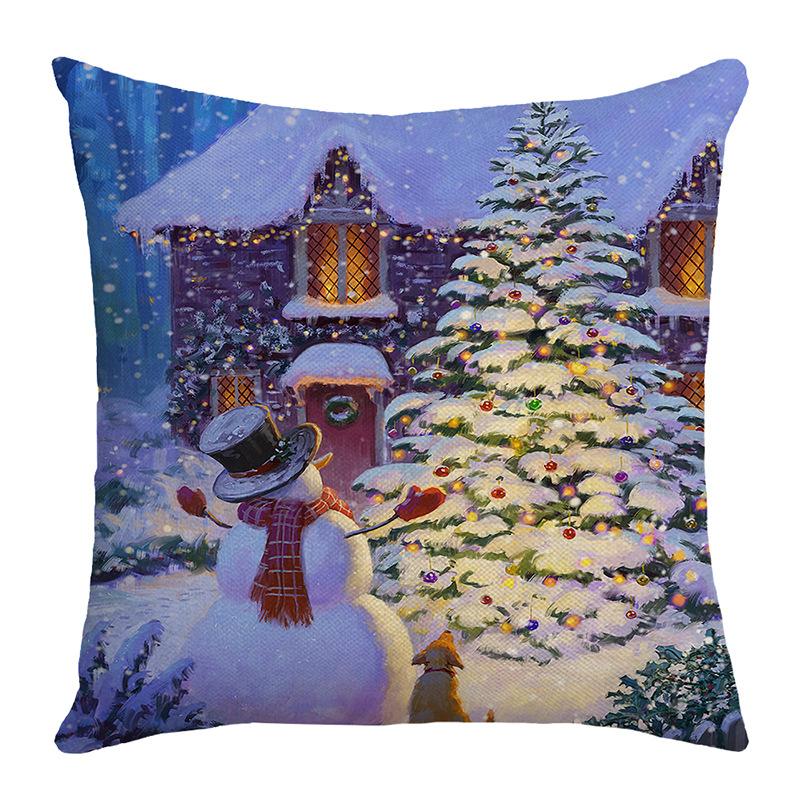 Pillow Cover Christmas Holiday Decoration Home Sofa Pillow Cover Santa Claus Printed Cushion Cover