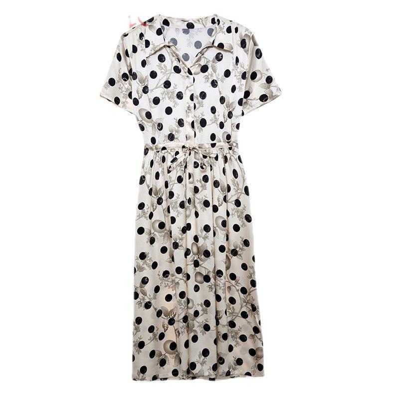 Premium Silk Polka Dot Midi Dress – Summer Slimming Temperament