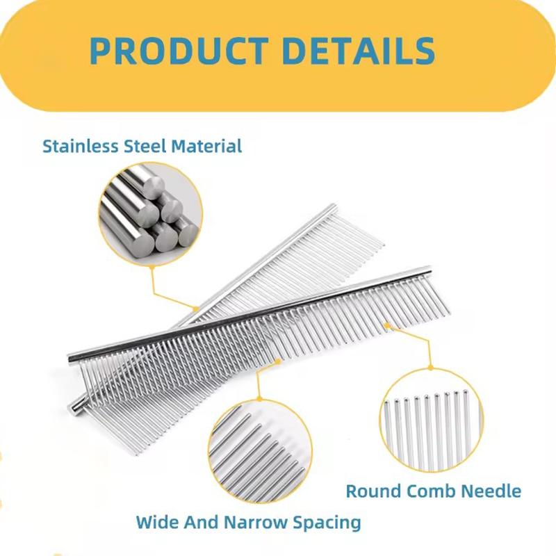 Pet Dematting Comb Stainless Steel Pet Grooming Comb for Dogs and Cats Gently Removes Loose Undercoat, Mats, Tangles and Knots